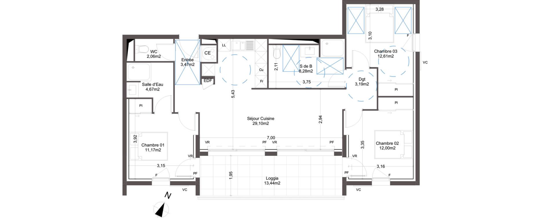 Appartement T4 de 86,55 m2 &agrave; Manduel Centre