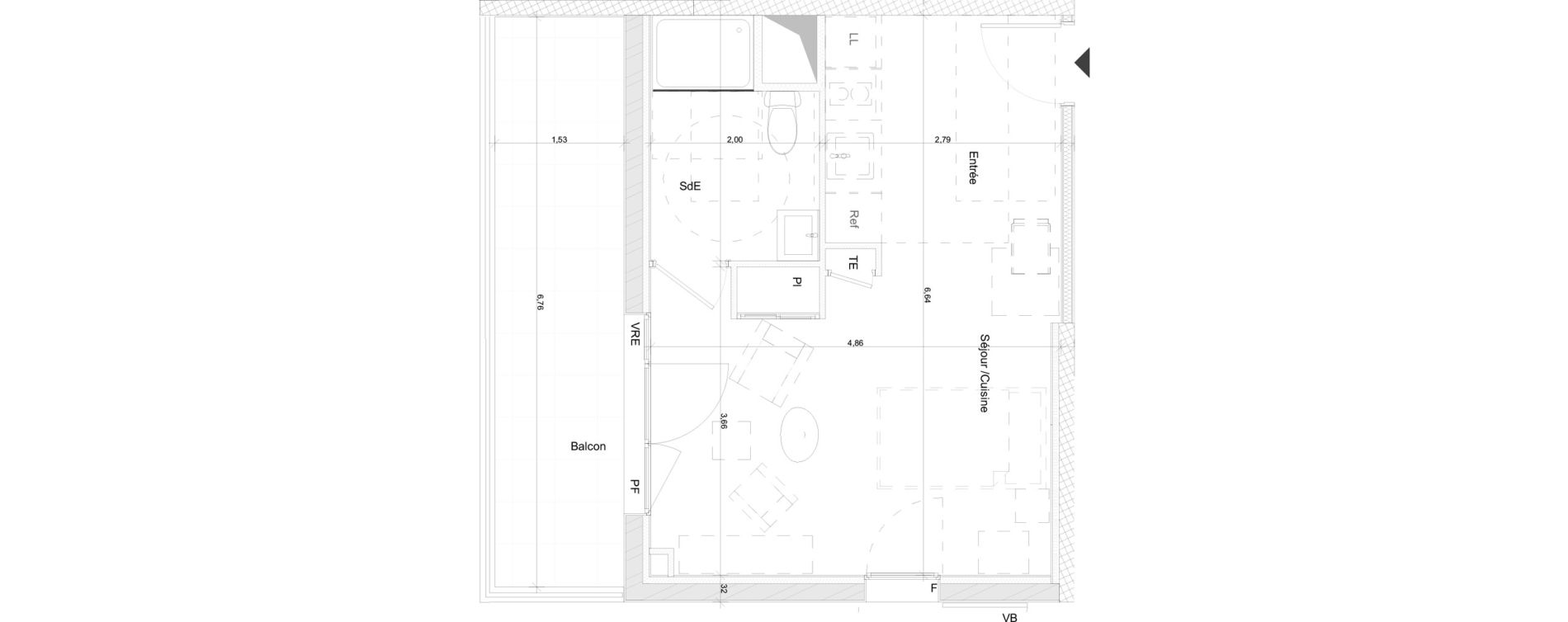 Appartement T1 de 30,36 m2 &agrave; N&icirc;mes Nimes pasteur