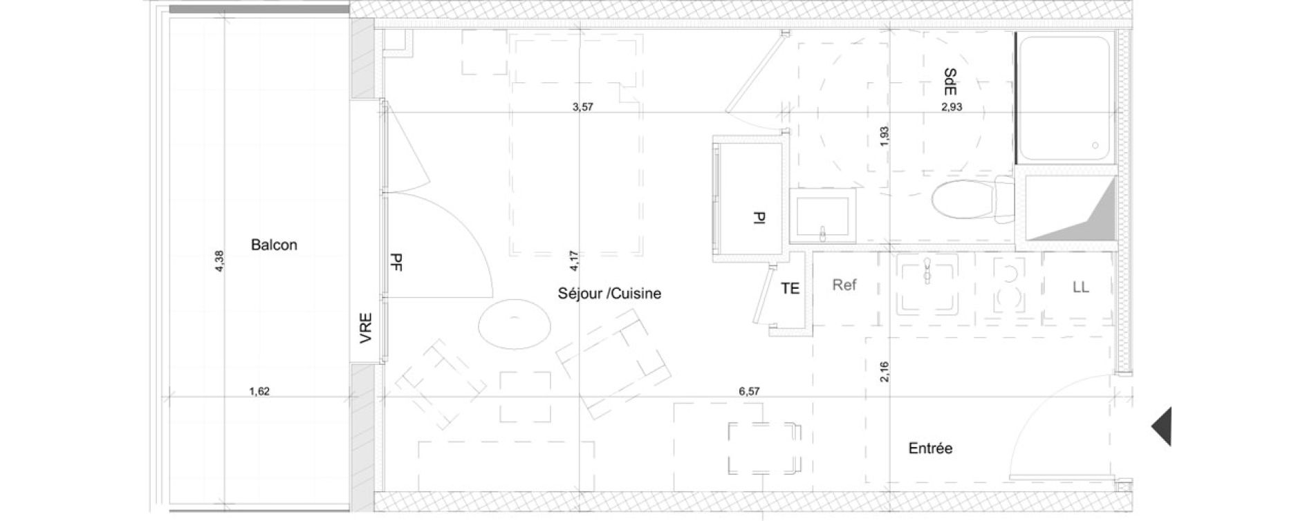 Appartement T1 de 25,90 m2 &agrave; N&icirc;mes Nimes pasteur