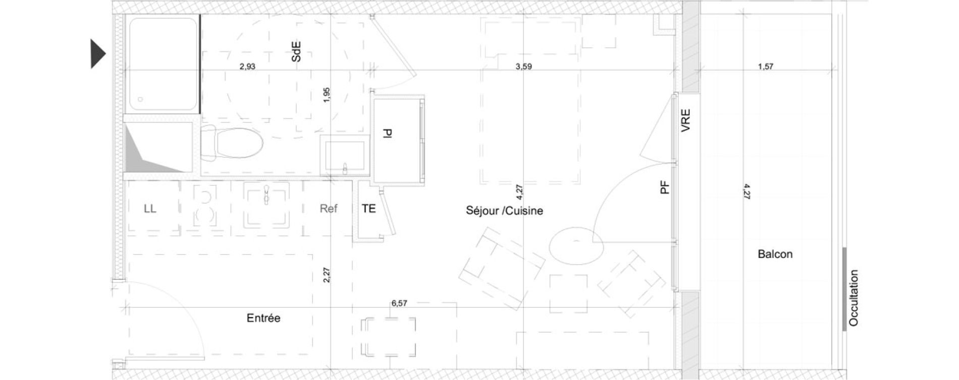 Appartement T1 de 26,69 m2 &agrave; N&icirc;mes Nimes pasteur