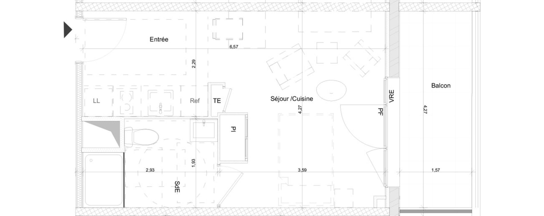 Appartement T1 de 26,71 m2 &agrave; N&icirc;mes Nimes pasteur