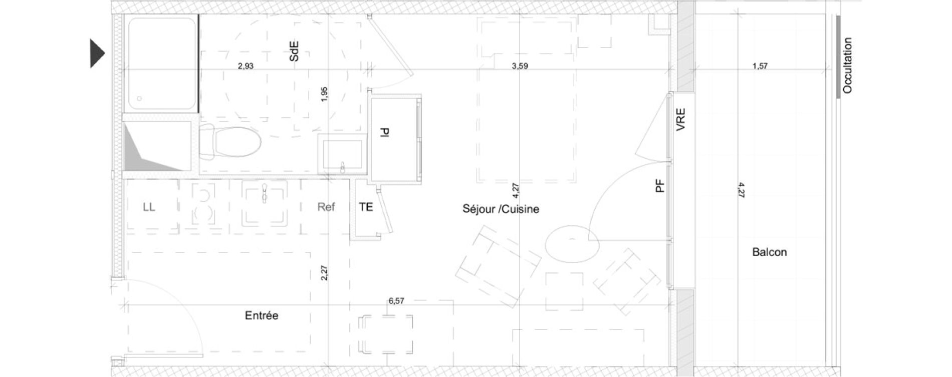 Appartement T1 de 26,69 m2 &agrave; N&icirc;mes Nimes pasteur