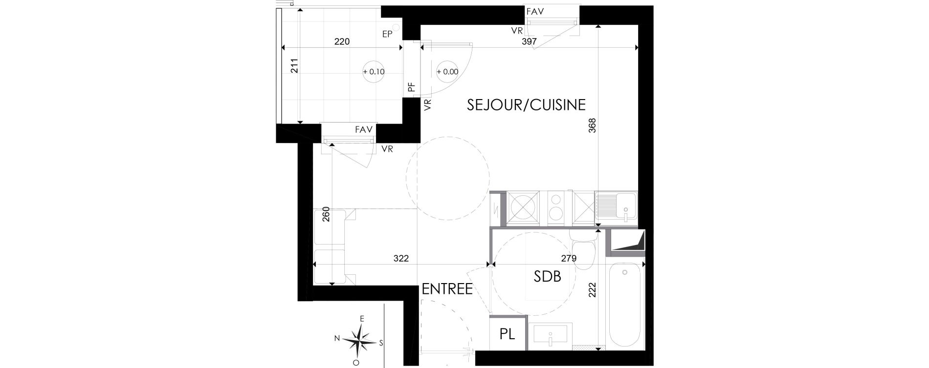 Appartement T1 de 29,00 m2 &agrave; N&icirc;mes Santa cruz
