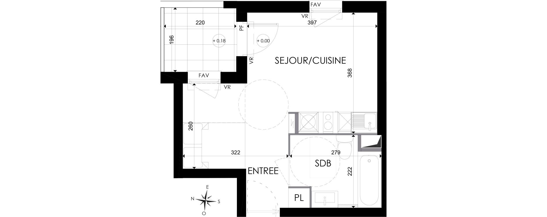 Appartement T1 de 29,00 m2 &agrave; N&icirc;mes Santa cruz