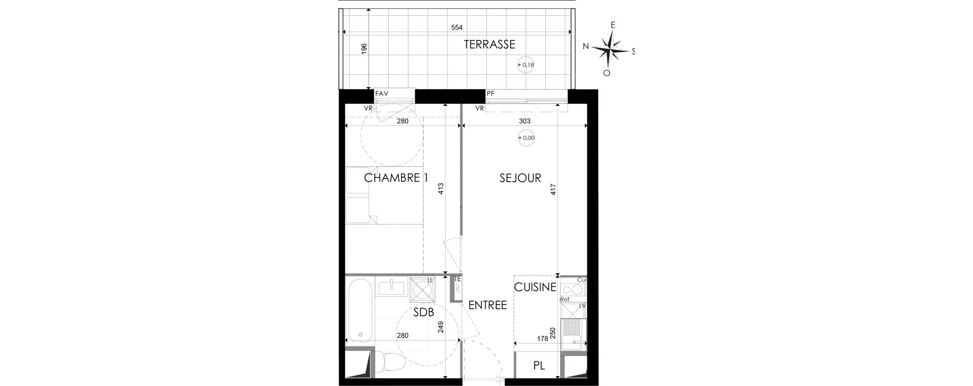 Appartement T2 de 38,00 m2 &agrave; N&icirc;mes Santa cruz