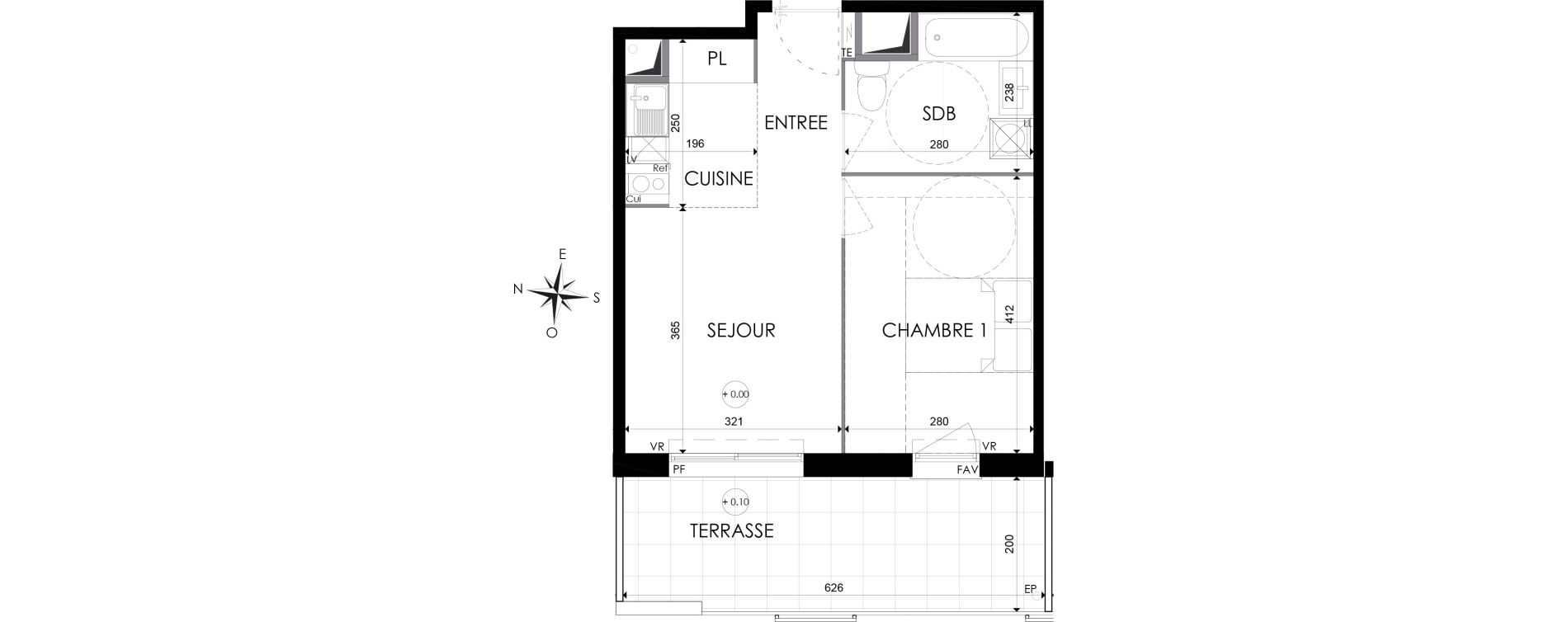 Appartement T2 de 37,50 m2 &agrave; N&icirc;mes Santa cruz