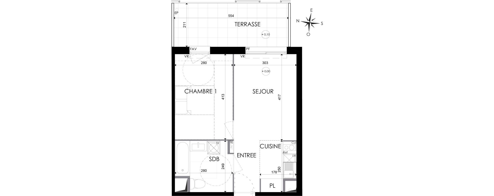 Appartement T2 de 38,00 m2 &agrave; N&icirc;mes Santa cruz