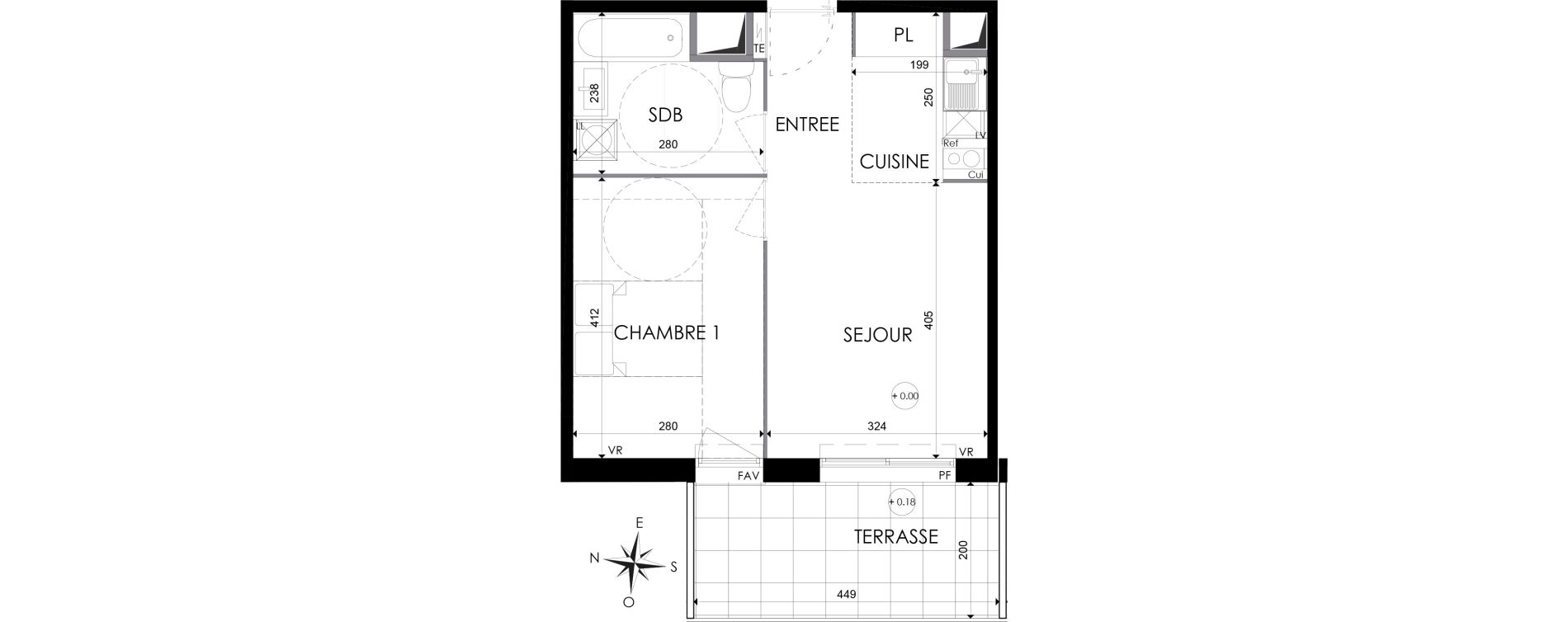 Appartement T2 de 38,50 m2 &agrave; N&icirc;mes Santa cruz