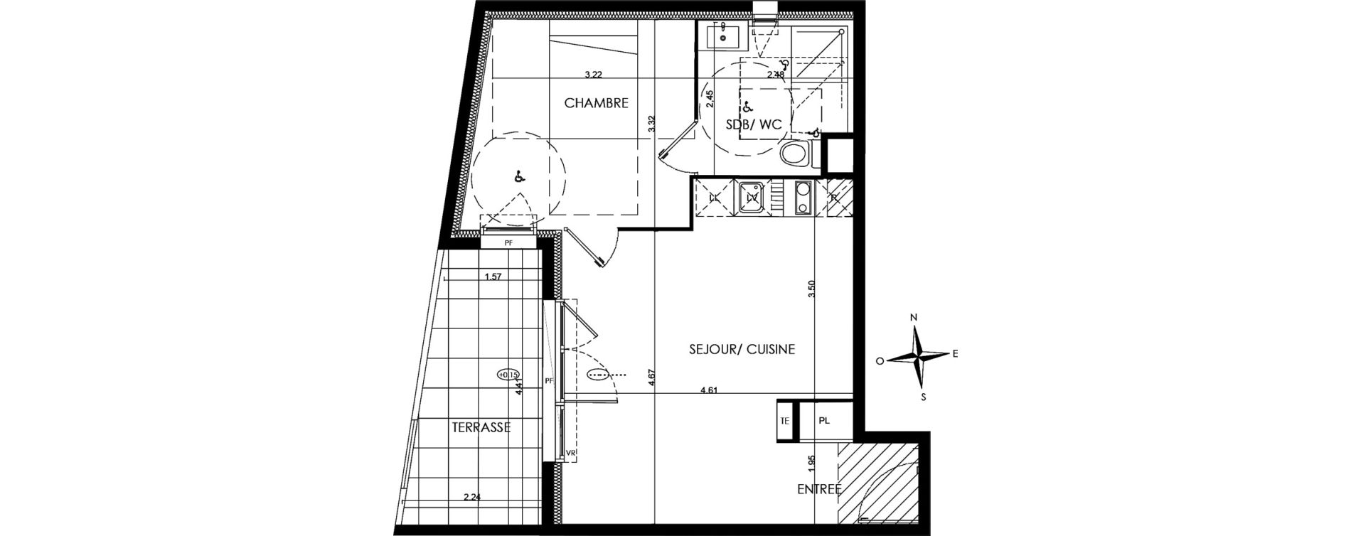Appartement T2 de 42,30 m2 &agrave; N&icirc;mes La cigale