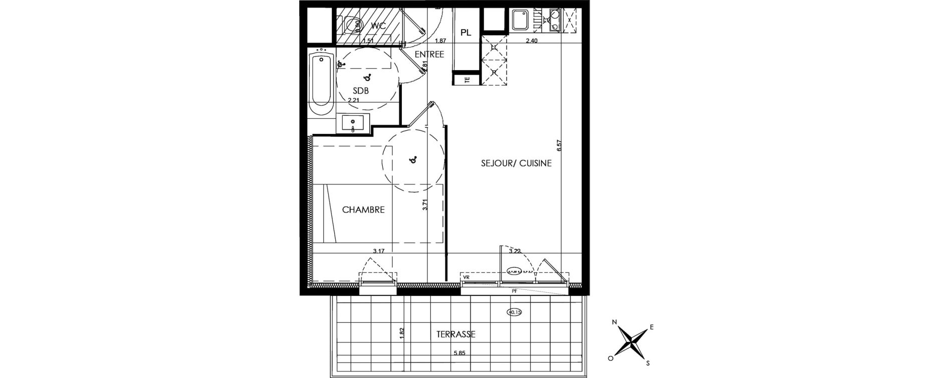 Appartement T2 de 40,85 m2 &agrave; N&icirc;mes La cigale