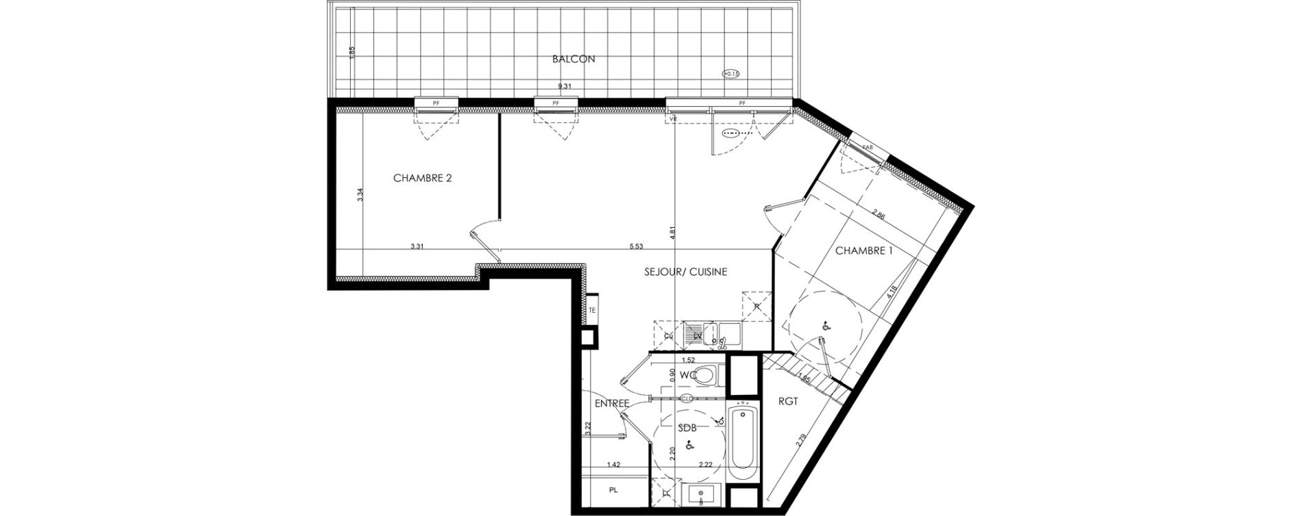 Appartement T3 de 60,65 m2 &agrave; N&icirc;mes La cigale