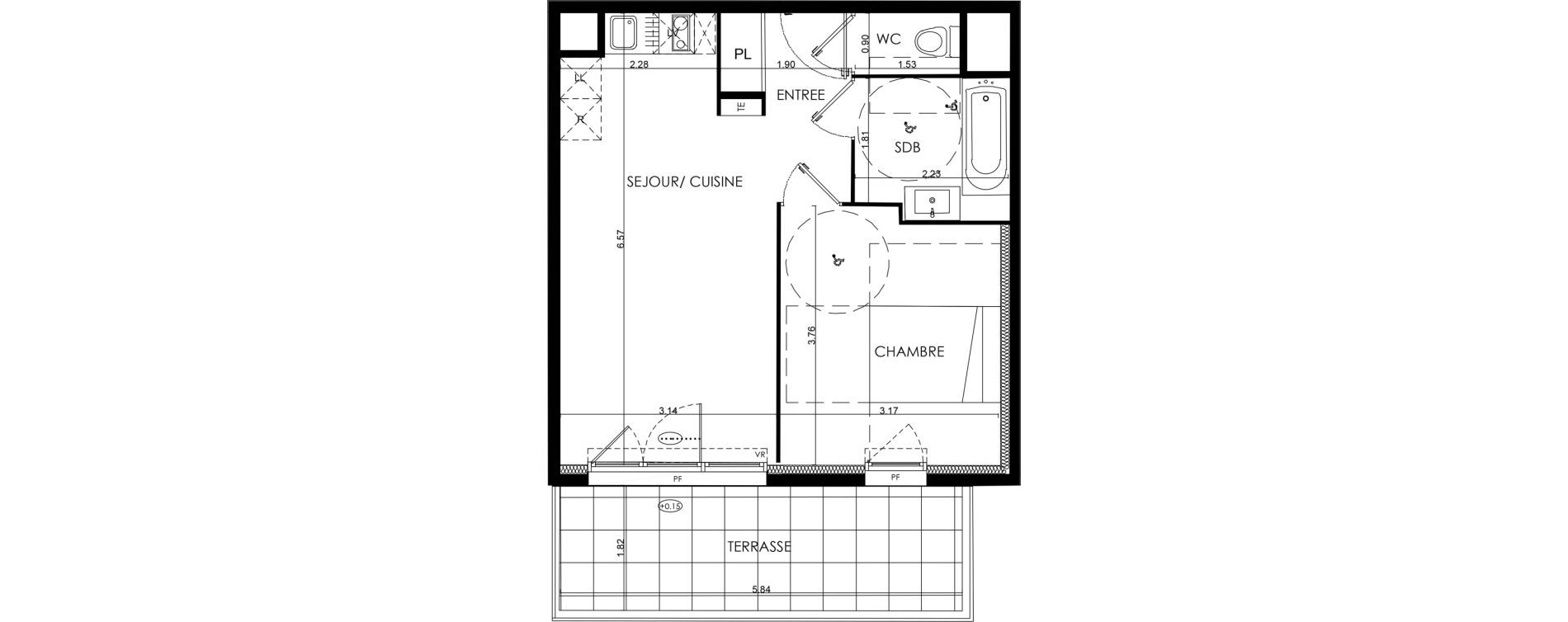 Appartement T2 de 40,35 m2 &agrave; N&icirc;mes La cigale