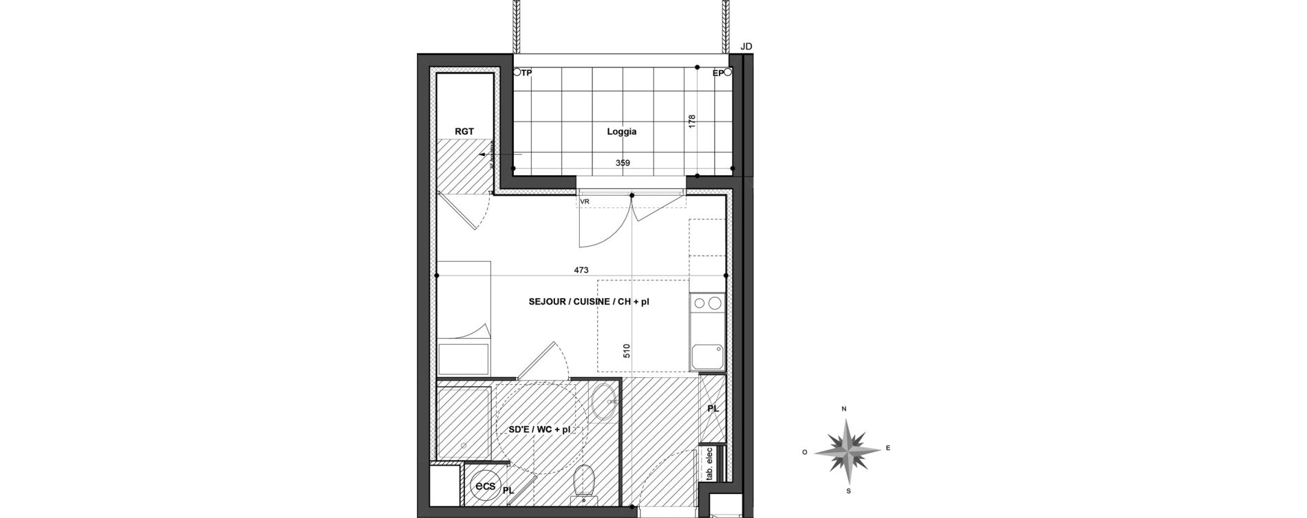 Appartement T1 de 24,85 m2 &agrave; N&icirc;mes Jean jaur&egrave;s