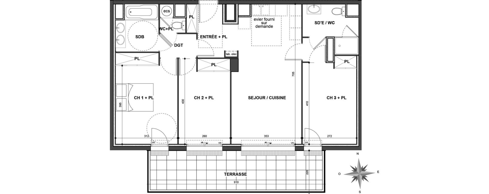 Appartement T4 de 80,58 m2 &agrave; N&icirc;mes Jean jaur&egrave;s