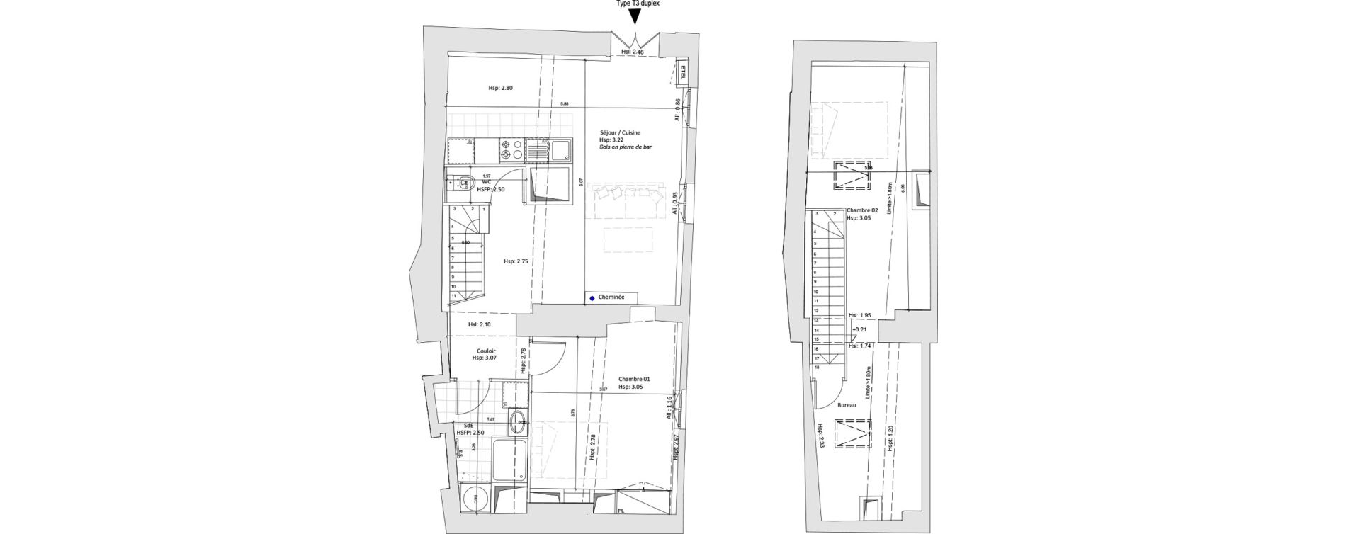 Duplex T3 de 72,10 m2 &agrave; N&icirc;mes Ar&egrave;nes