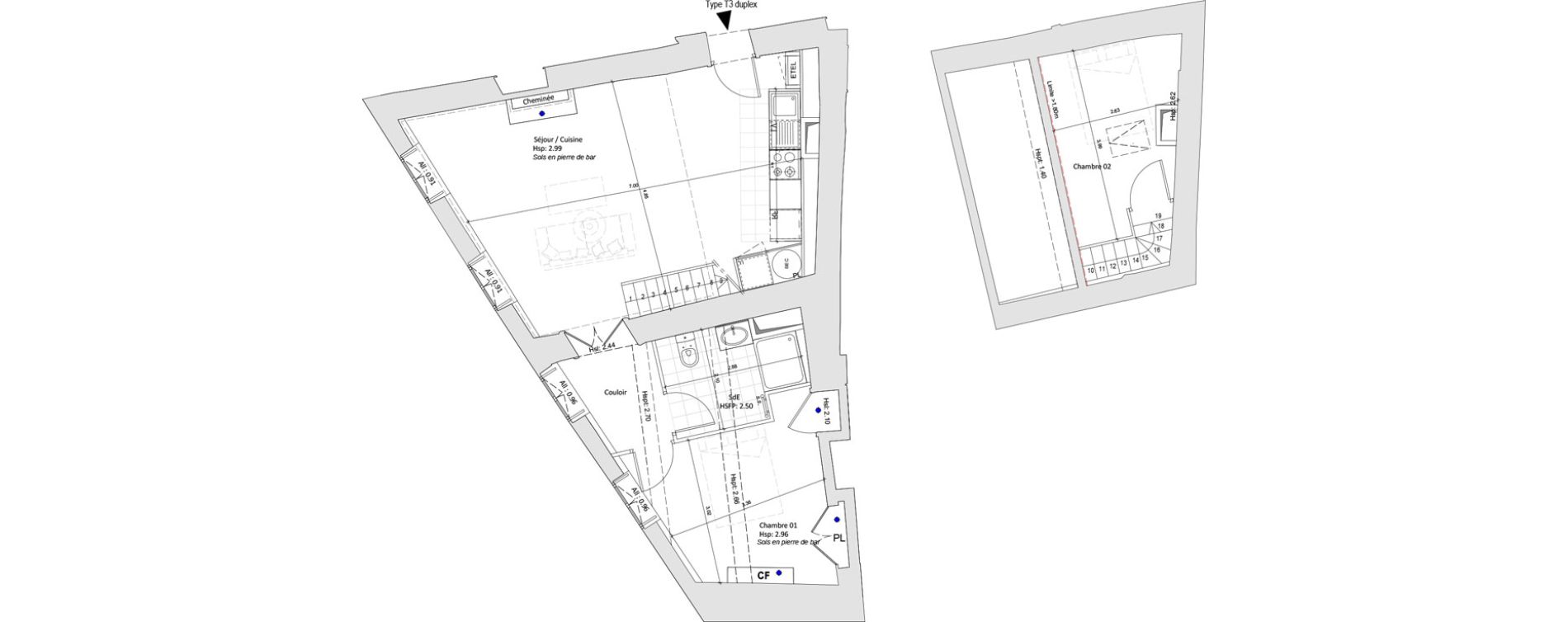 Duplex T3 de 62,63 m2 &agrave; N&icirc;mes Ar&egrave;nes