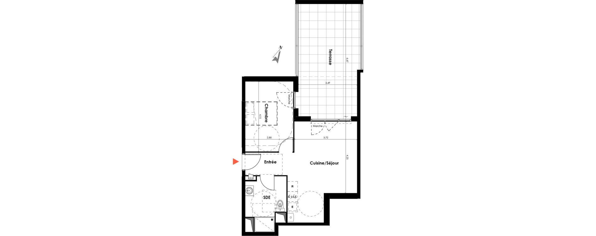 Appartement T2 de 42,50 m2 &agrave; N&icirc;mes Saint-c&eacute;saire