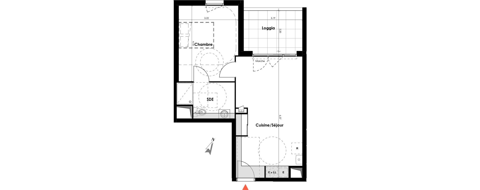 Appartement T2 de 41,30 m2 &agrave; N&icirc;mes Saint-c&eacute;saire