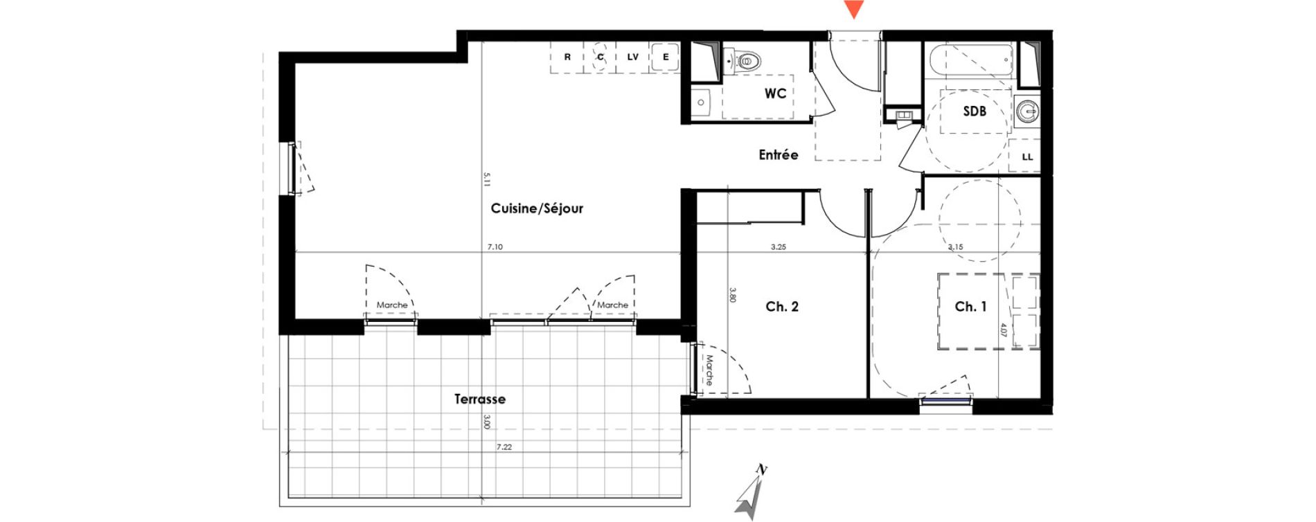 Appartement T3 de 75,10 m2 &agrave; N&icirc;mes Saint-c&eacute;saire