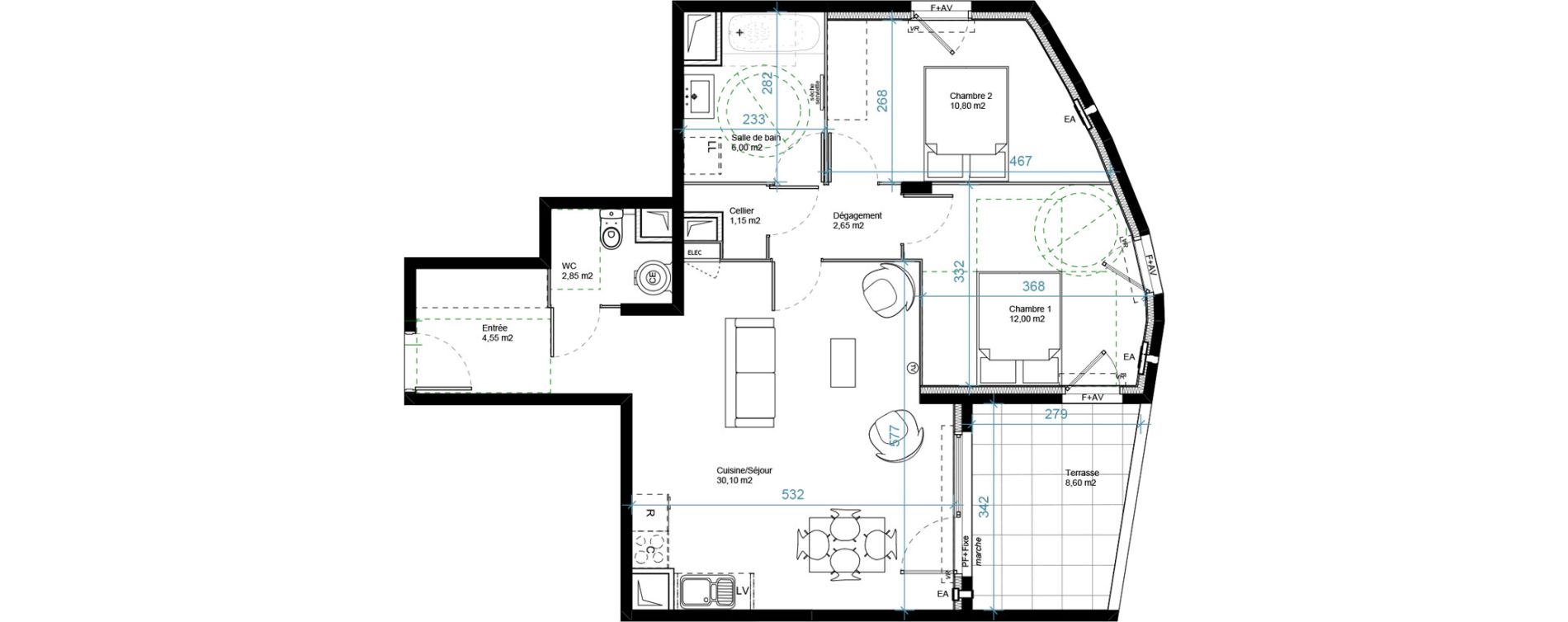 Appartement T3 de 70,10 m2 &agrave; N&icirc;mes Sncf