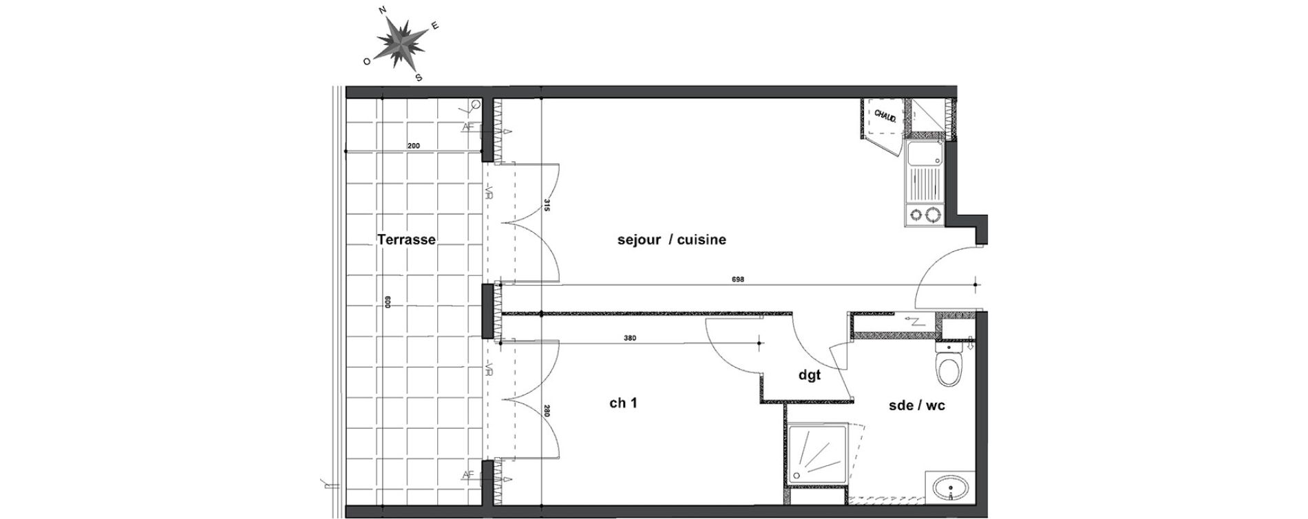 Appartement T2 de 39,14 m2 &agrave; N&icirc;mes Centre