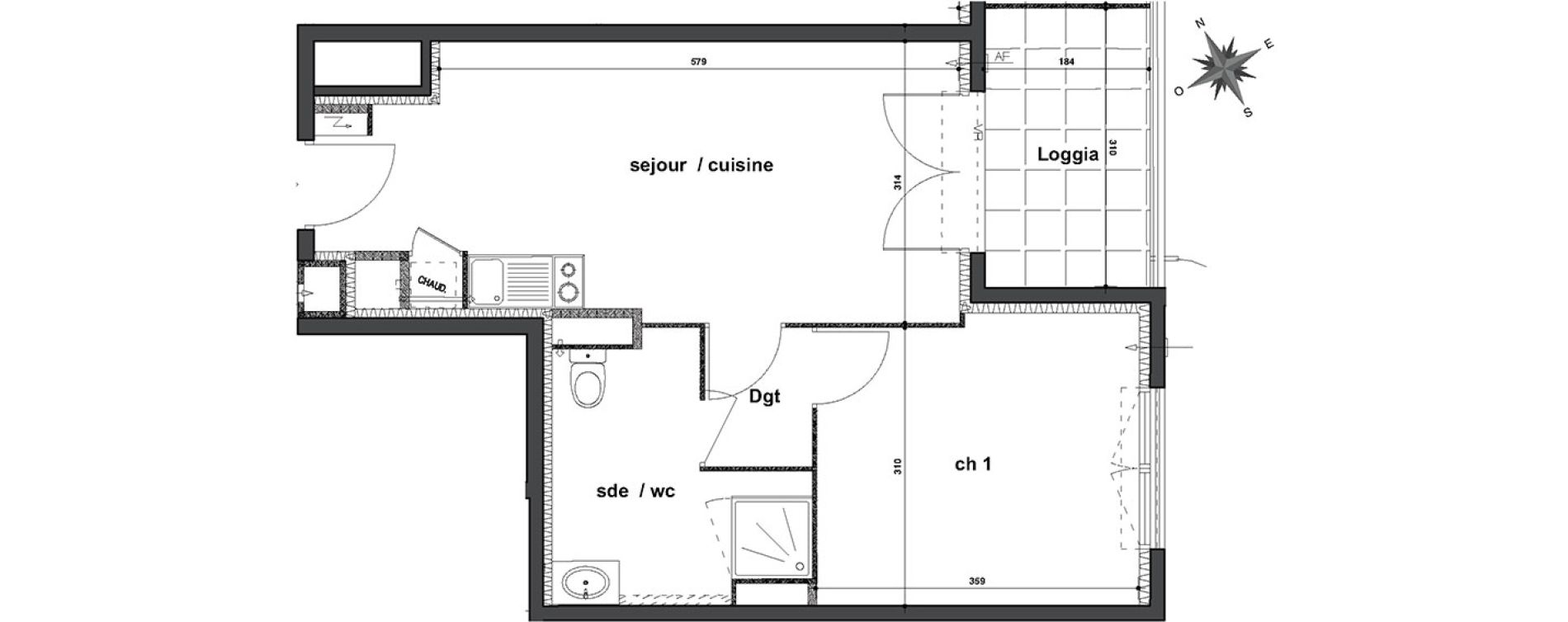 Appartement T2 de 39,34 m2 &agrave; N&icirc;mes Centre