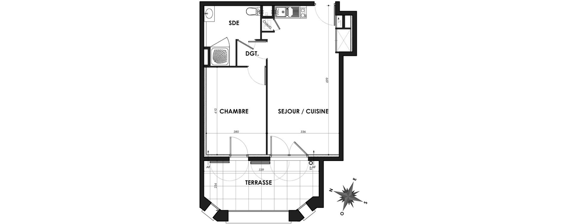 Appartement T2 de 41,43 m2 &agrave; N&icirc;mes Centre