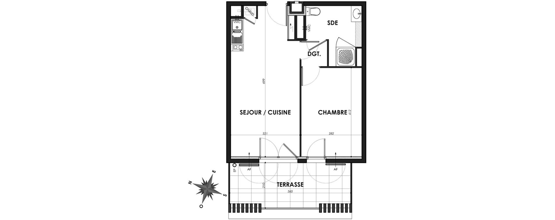 Appartement T2 de 40,10 m2 &agrave; N&icirc;mes Centre