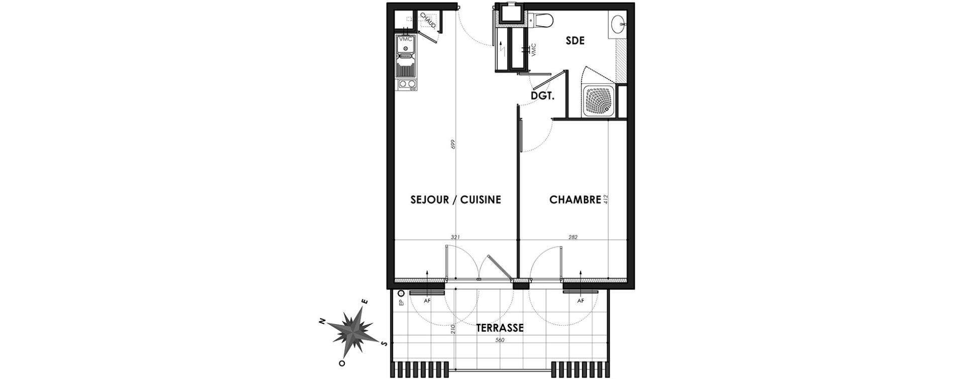 Appartement T2 de 40,10 m2 &agrave; N&icirc;mes Centre