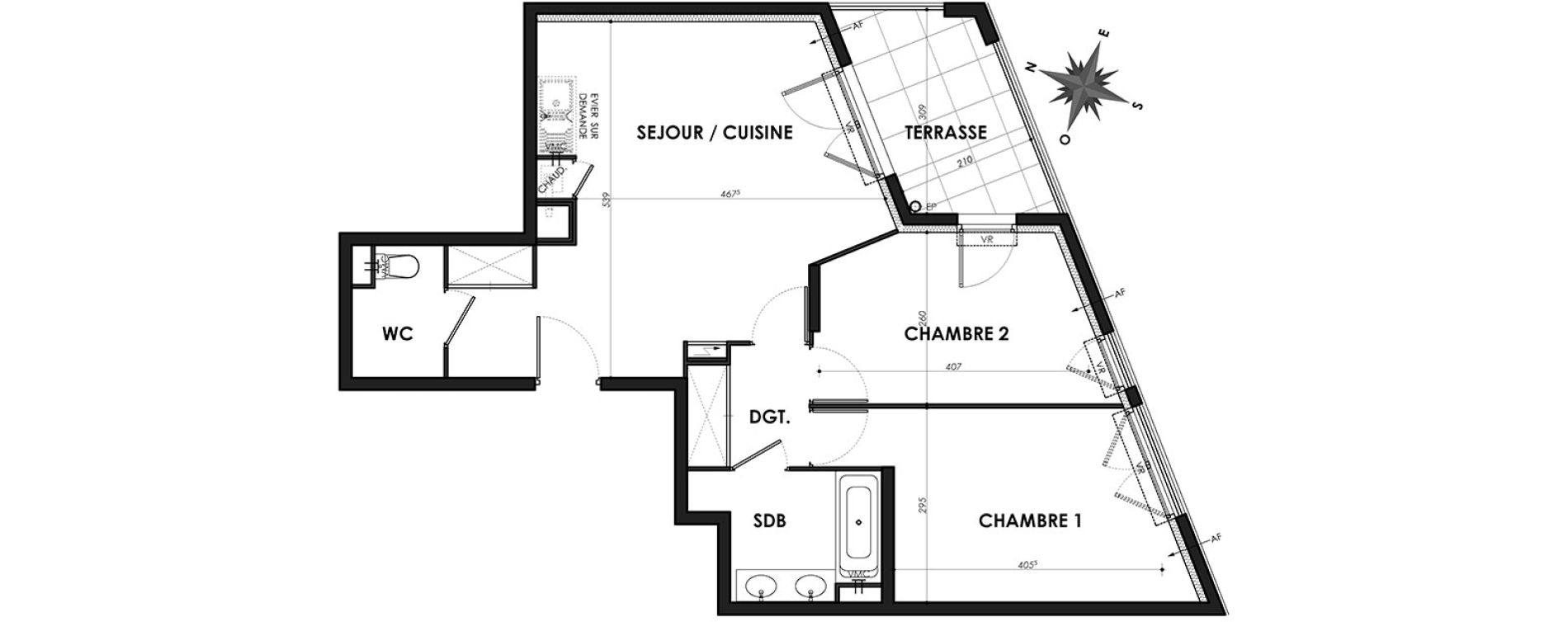 Appartement T3 de 59,27 m2 &agrave; N&icirc;mes Centre