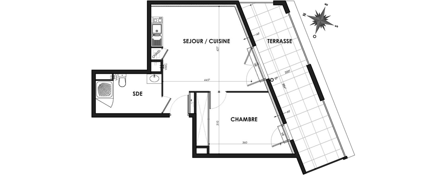 Appartement T2 de 41,30 m2 &agrave; N&icirc;mes Centre