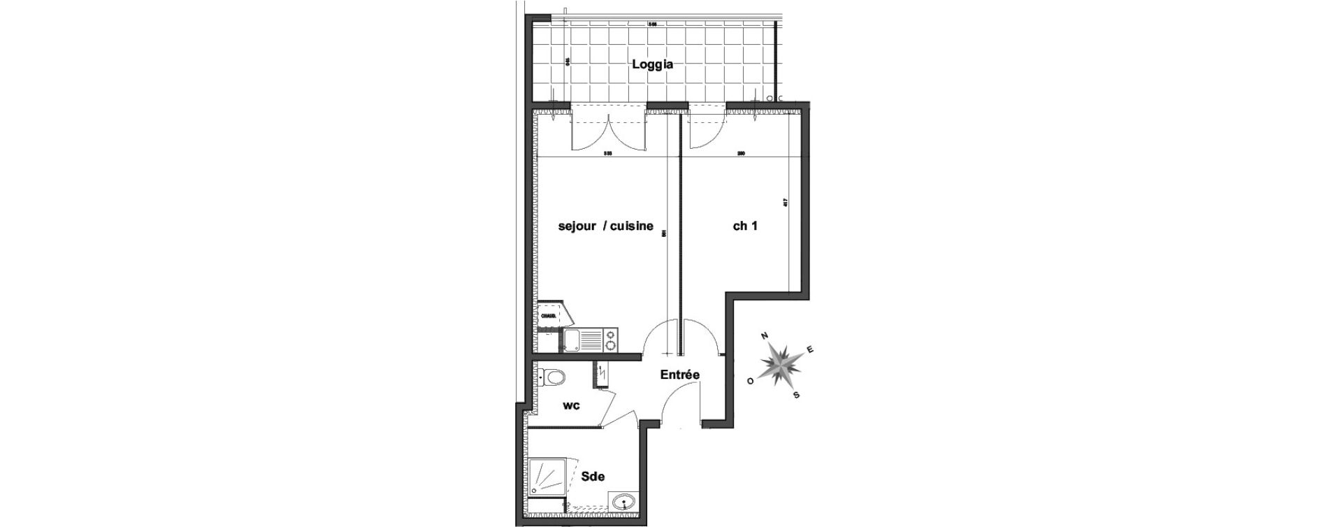 Appartement T2 de 42,89 m2 &agrave; N&icirc;mes Centre