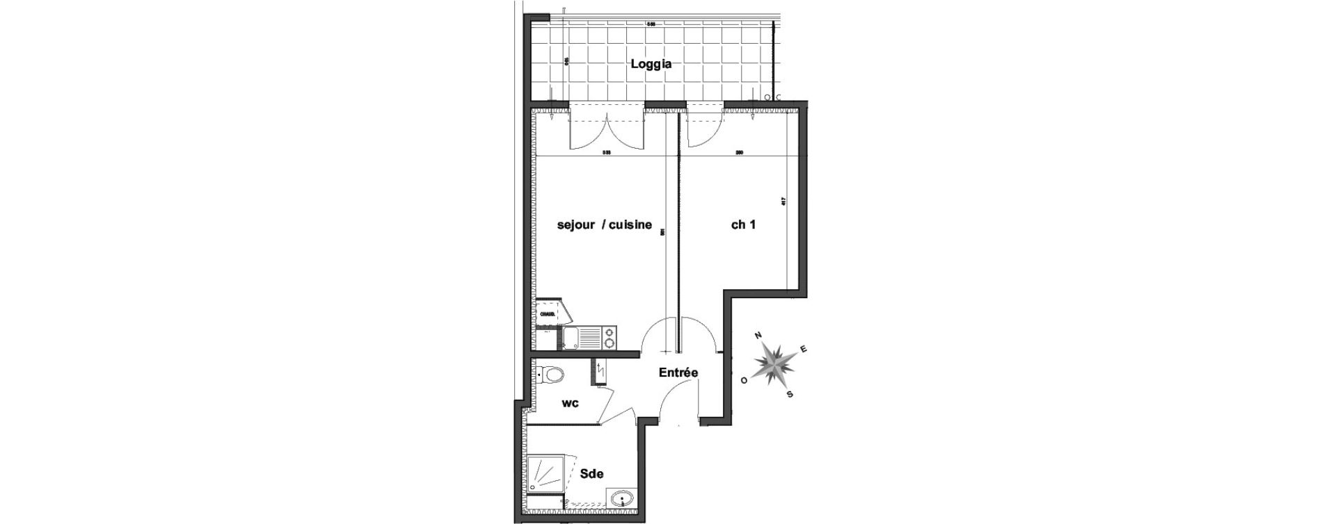 Appartement T2 de 42,89 m2 &agrave; N&icirc;mes Centre