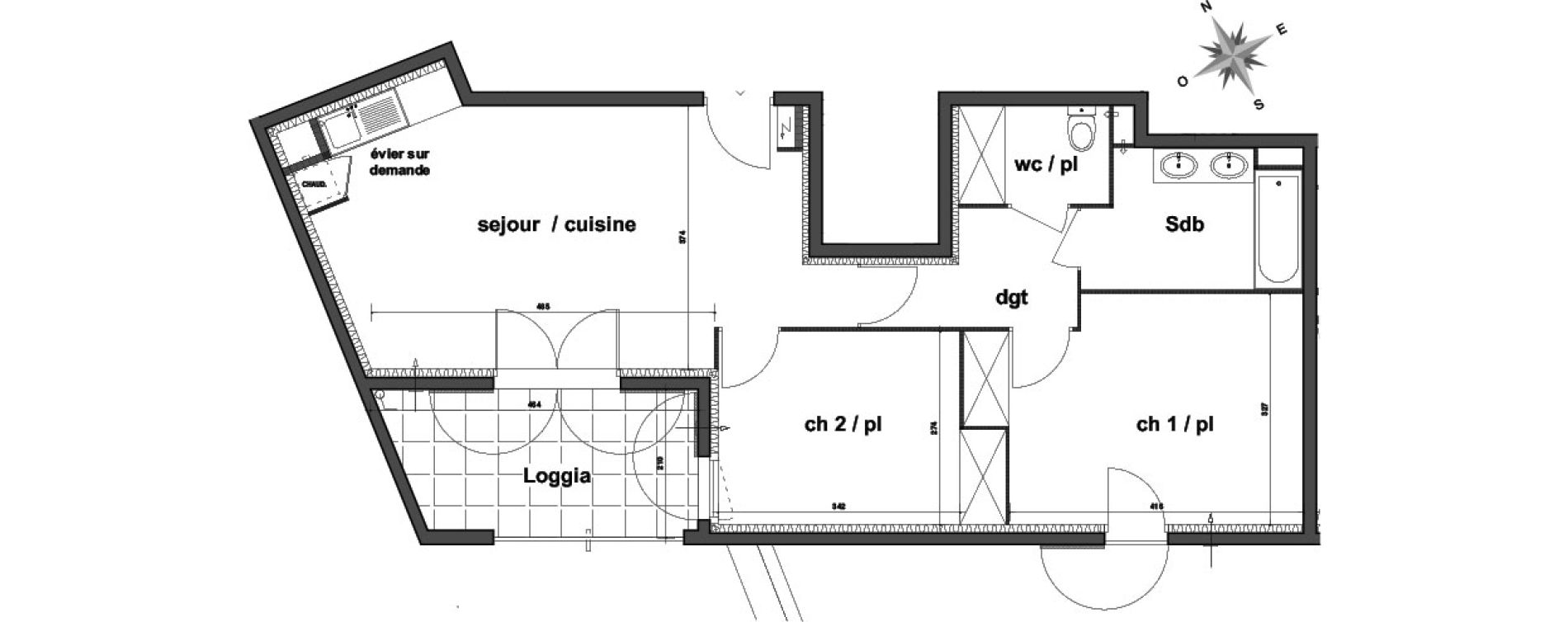 Appartement T3 de 62,24 m2 &agrave; N&icirc;mes Centre