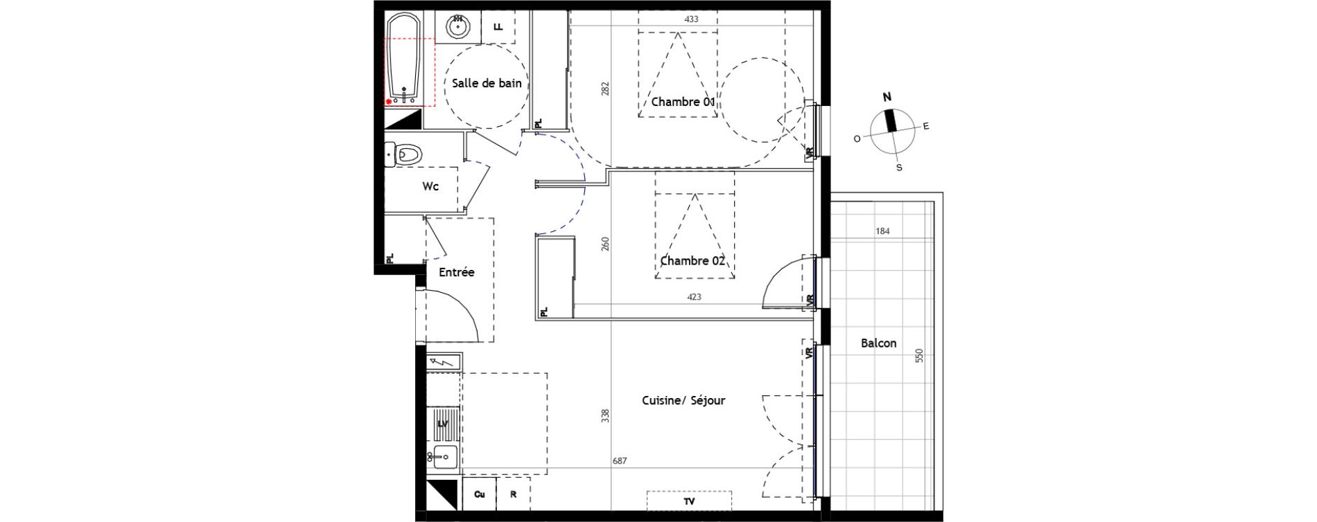 Appartement T3 de 62,40 m2 &agrave; N&icirc;mes Santa cruz