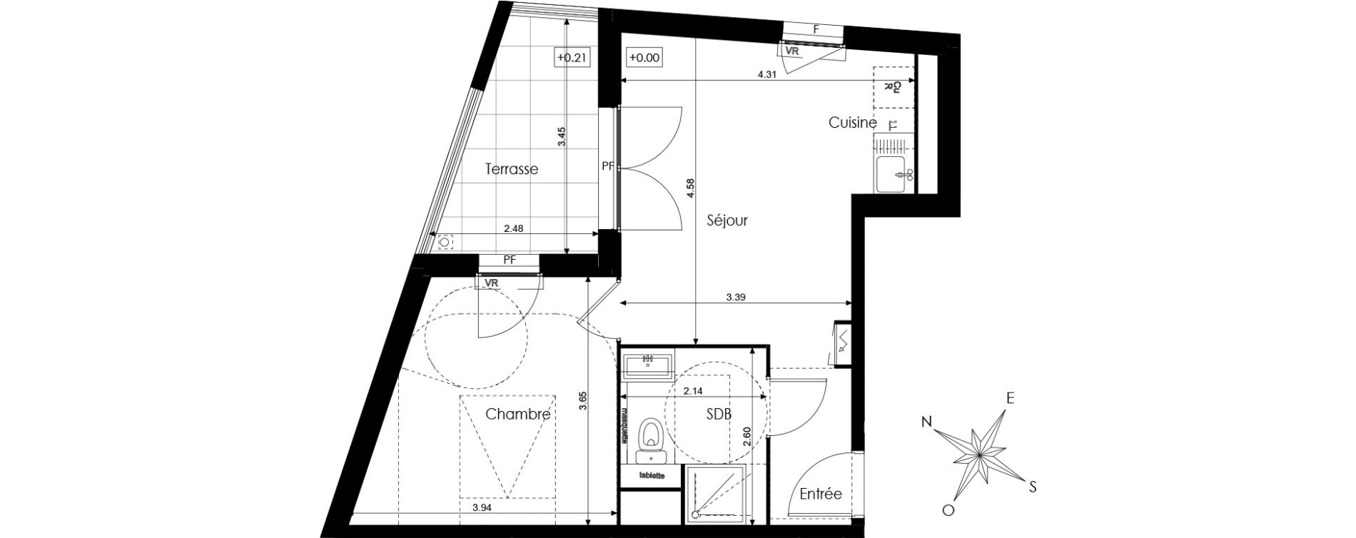 Appartement T2 de 37,85 m2 &agrave; N&icirc;mes Mont duplan