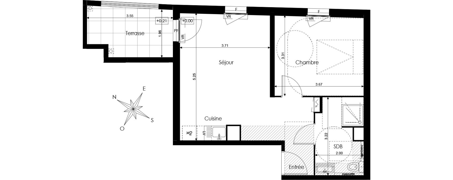 Appartement T2 de 42,30 m2 &agrave; N&icirc;mes Mont duplan