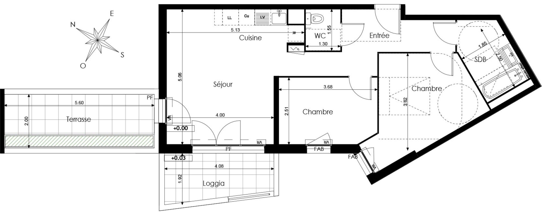 Appartement T3 de 61,15 m2 &agrave; N&icirc;mes Mont duplan