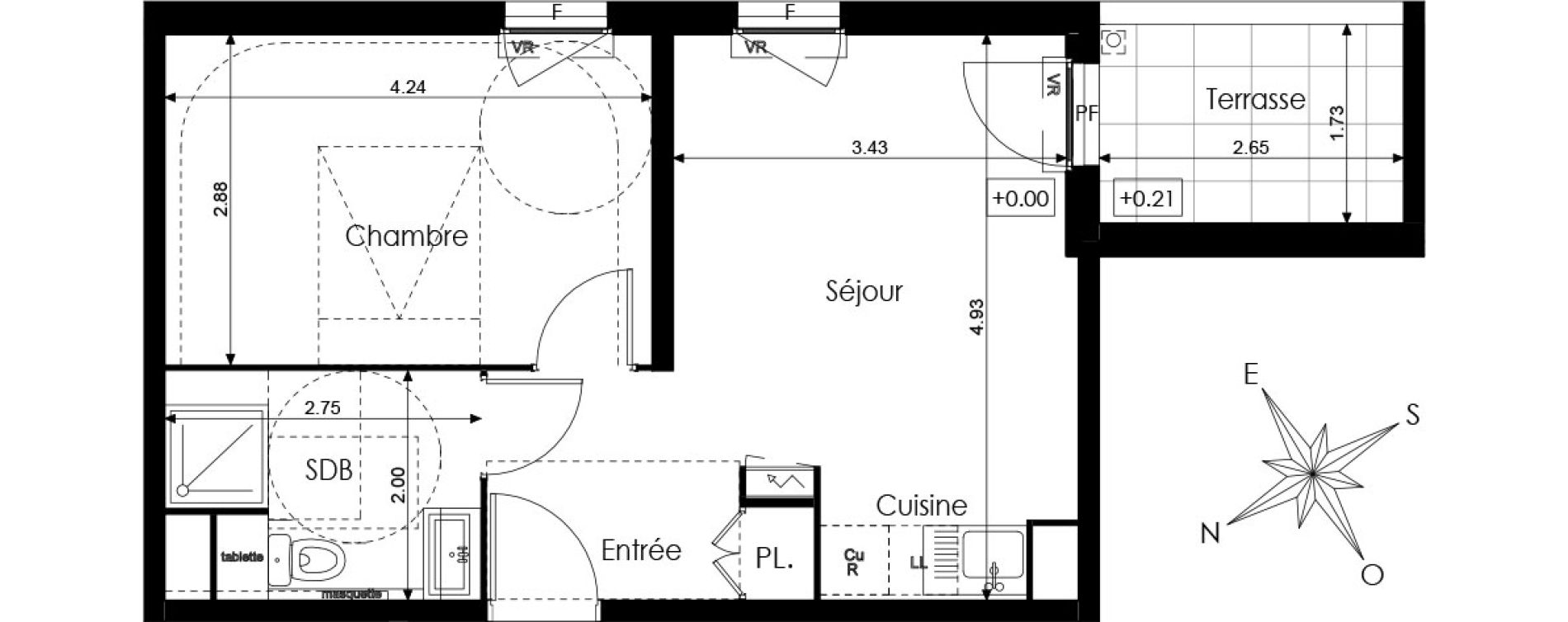 Appartement T2 de 37,75 m2 &agrave; N&icirc;mes Mont duplan