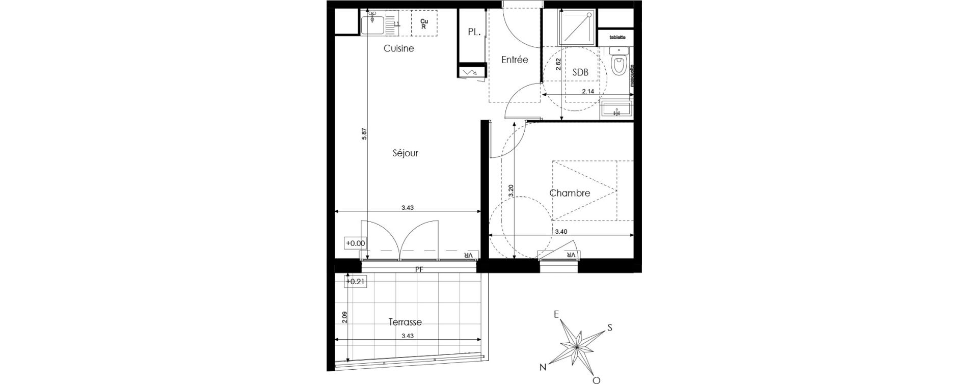 Appartement T2 de 40,00 m2 &agrave; N&icirc;mes Mont duplan