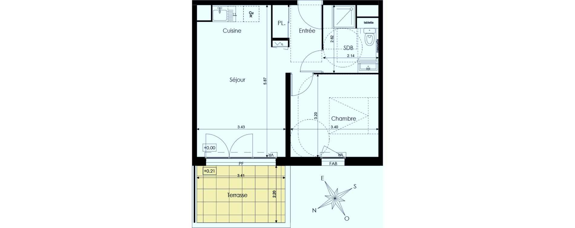 Appartement T2 de 39,70 m2 &agrave; N&icirc;mes Mont duplan
