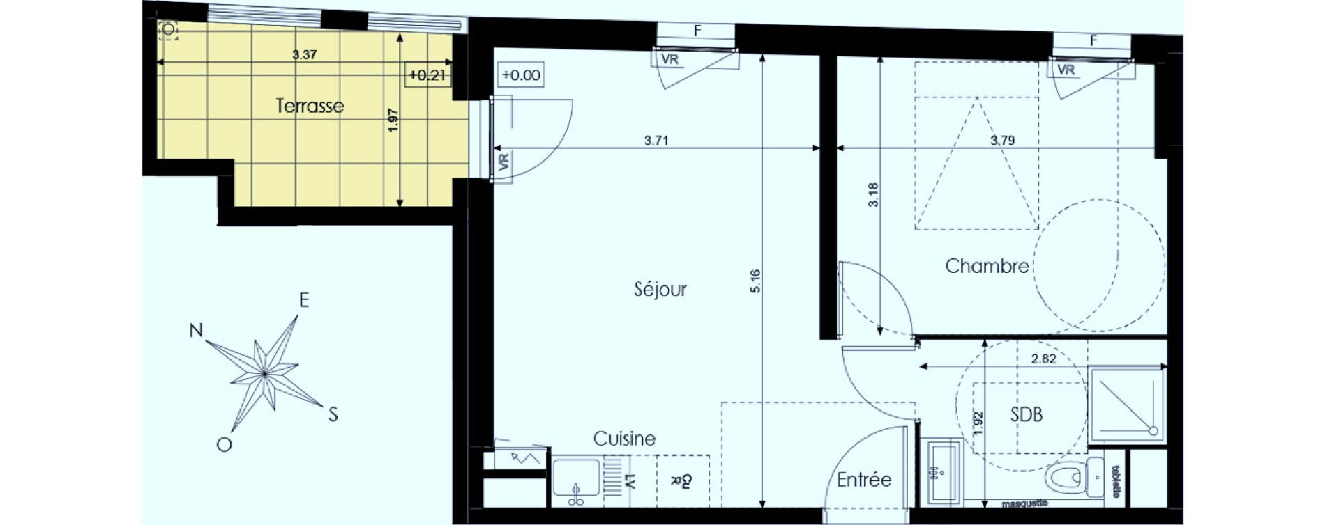 Appartement T2 de 38,20 m2 &agrave; N&icirc;mes Mont duplan
