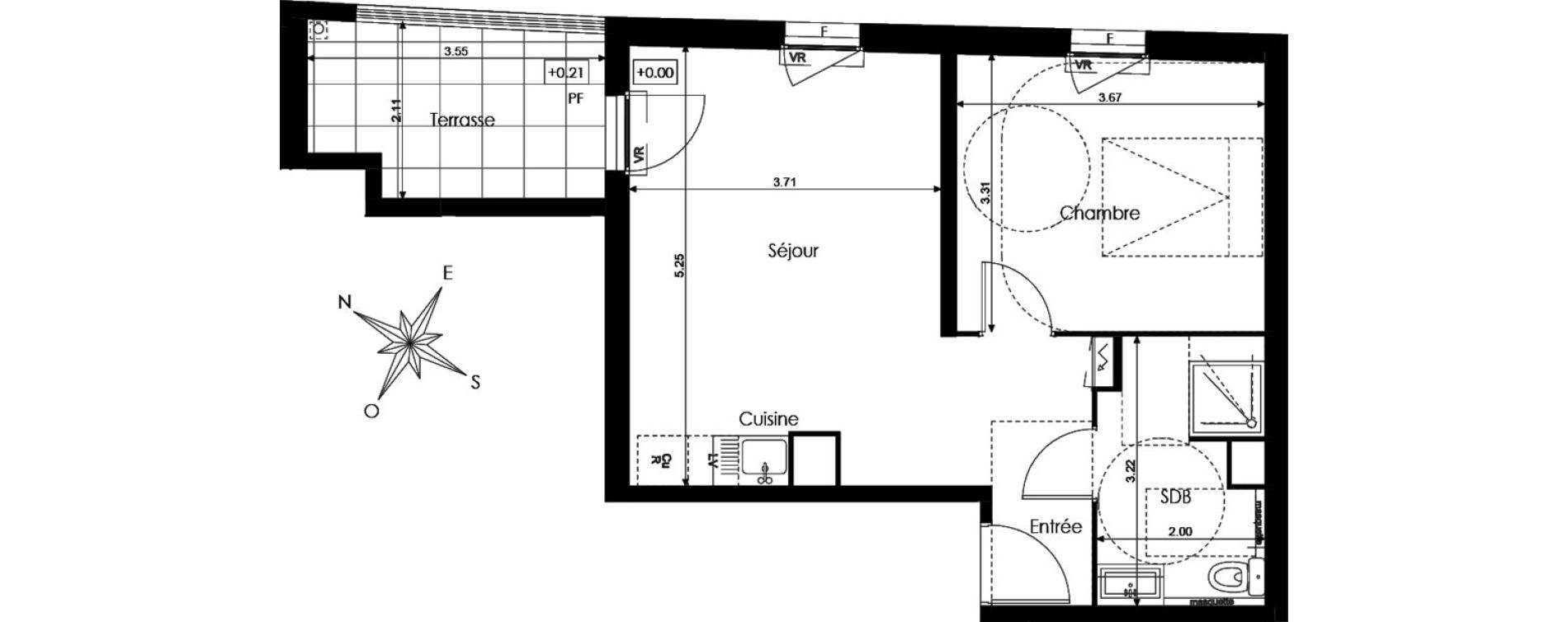 Appartement T2 de 42,30 m2 &agrave; N&icirc;mes Mont duplan