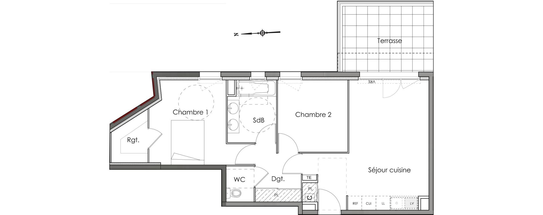 Appartement T3 de 58,50 m2 &agrave; N&icirc;mes Les marronniers