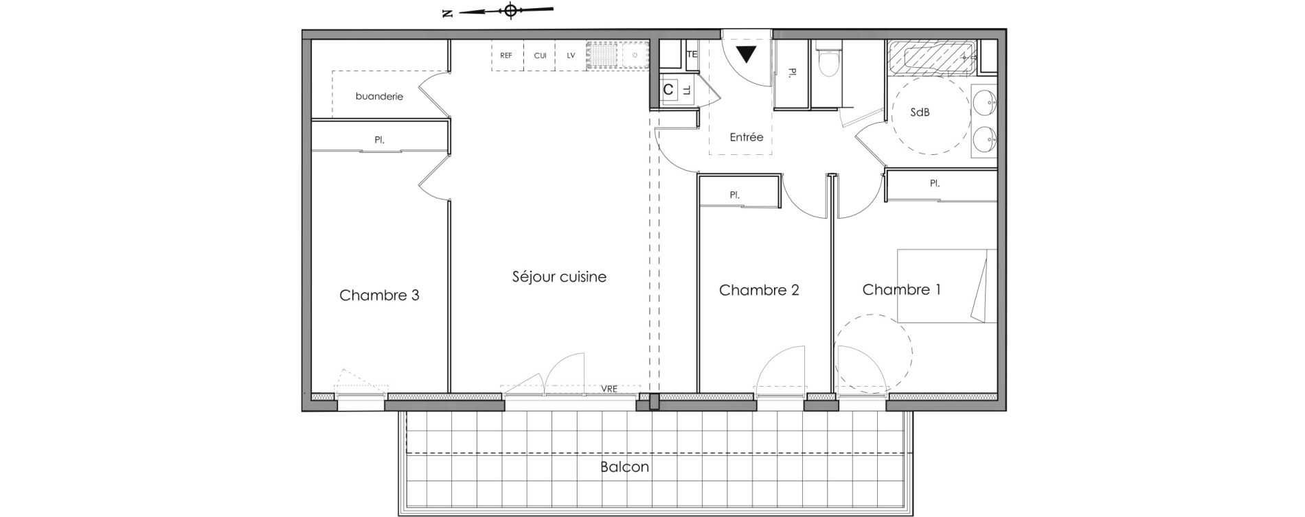Appartement T4 de 85,40 m2 &agrave; N&icirc;mes Les marronniers