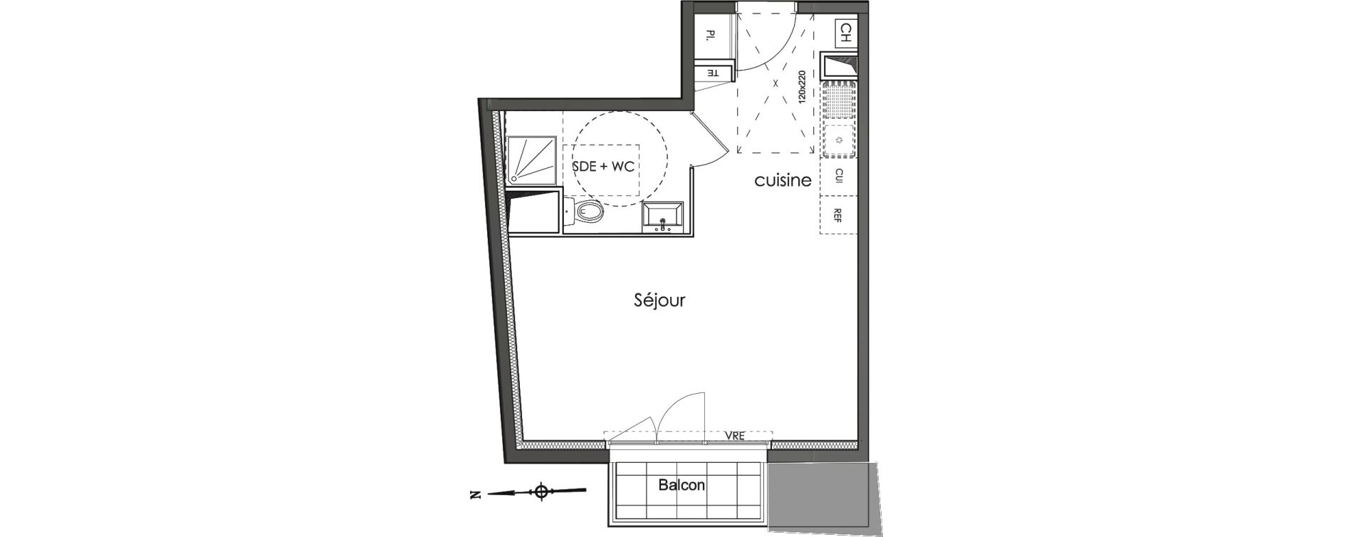 Appartement T1 de 31,00 m2 &agrave; N&icirc;mes Les marronniers