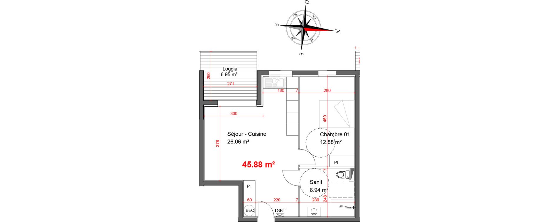 Appartement T2 de 45,88 m2 &agrave; N&icirc;mes Costieres