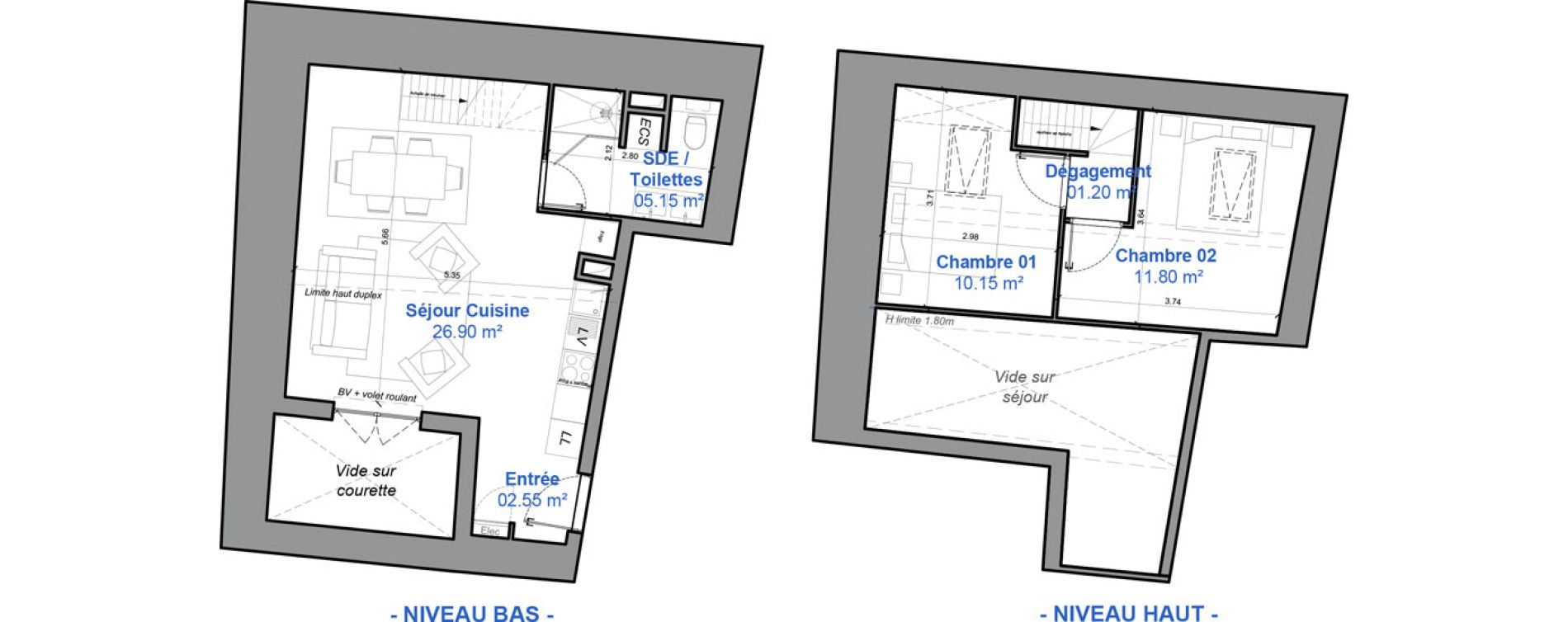 Duplex T3 de 57,75 m2 &agrave; N&icirc;mes Montcalm - r&eacute;publique