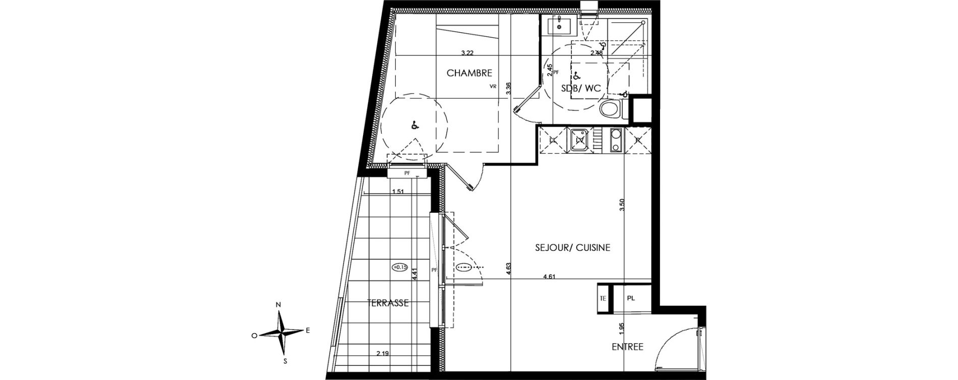 Appartement T2 de 42,30 m2 &agrave; N&icirc;mes La cigale