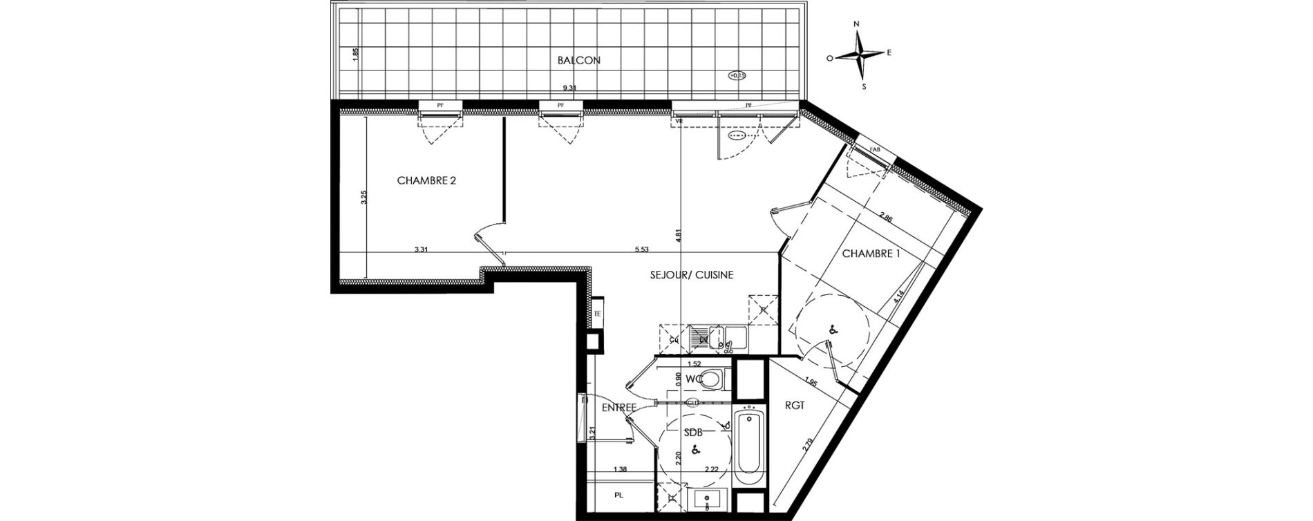 Appartement T3 de 60,65 m2 &agrave; N&icirc;mes La cigale